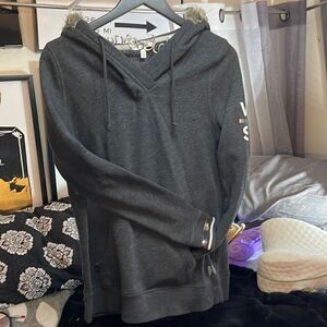 Victoria secret VS grey vneck hooded fur tunic pullover sweatshirt fashion show